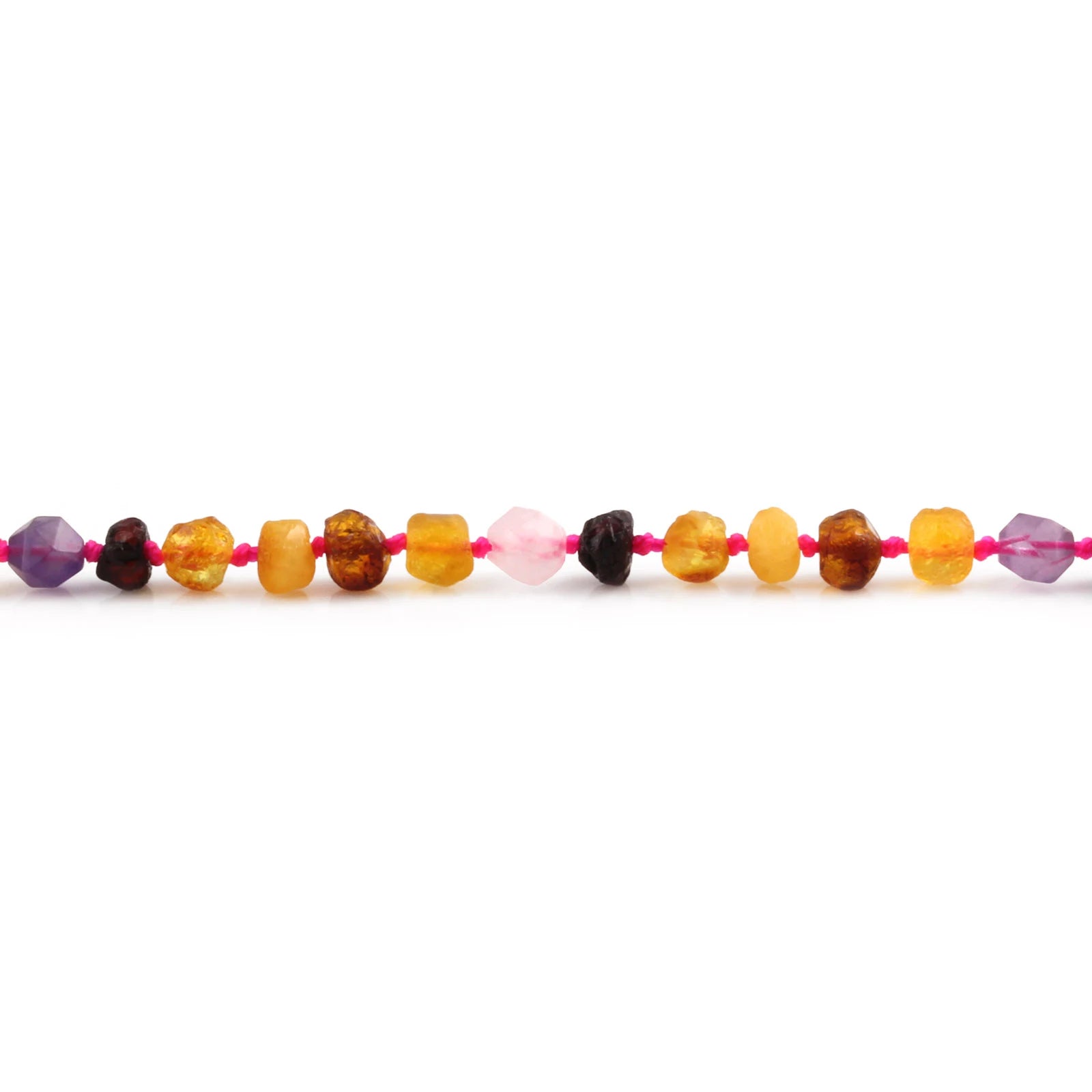 Natural Baltic Amber Junior Necklace with Amethyst & Rose Quartz. Baroque 6mm - JN109