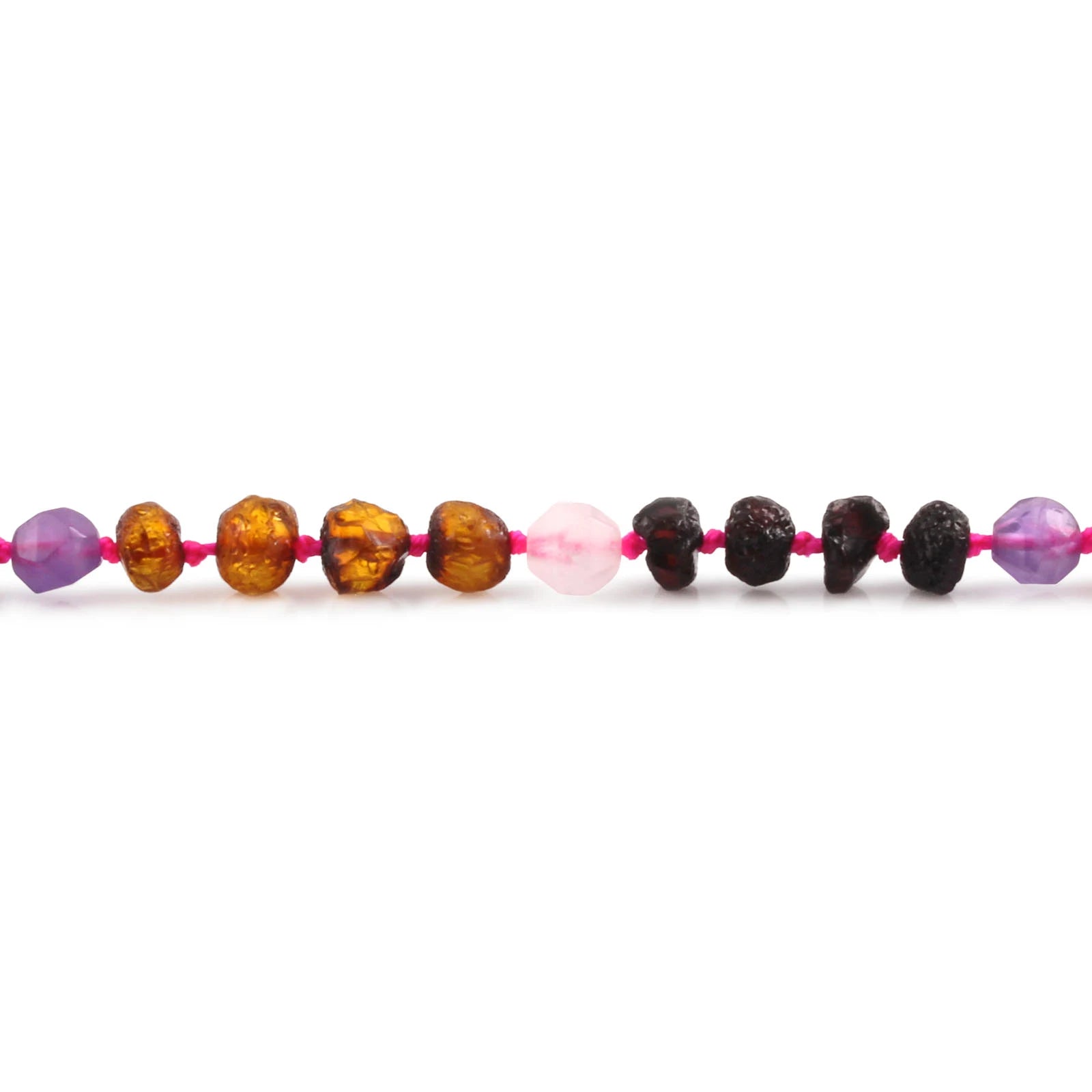 Natural Baltic Amber Junior Necklace with Amethyst & Rose Quartz. Baroque 6mm - JN110