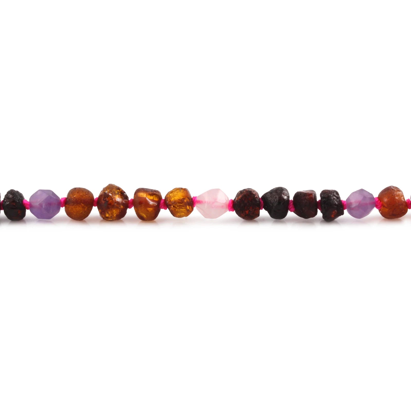 Baltic Amber Teething Necklace with Amethyst & Rose Quartz. Baroque 6mm - LE561