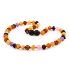 Baltic Amber Teething Necklace with Amethyst & Rose Quartz. Baroque 6mm - LE560