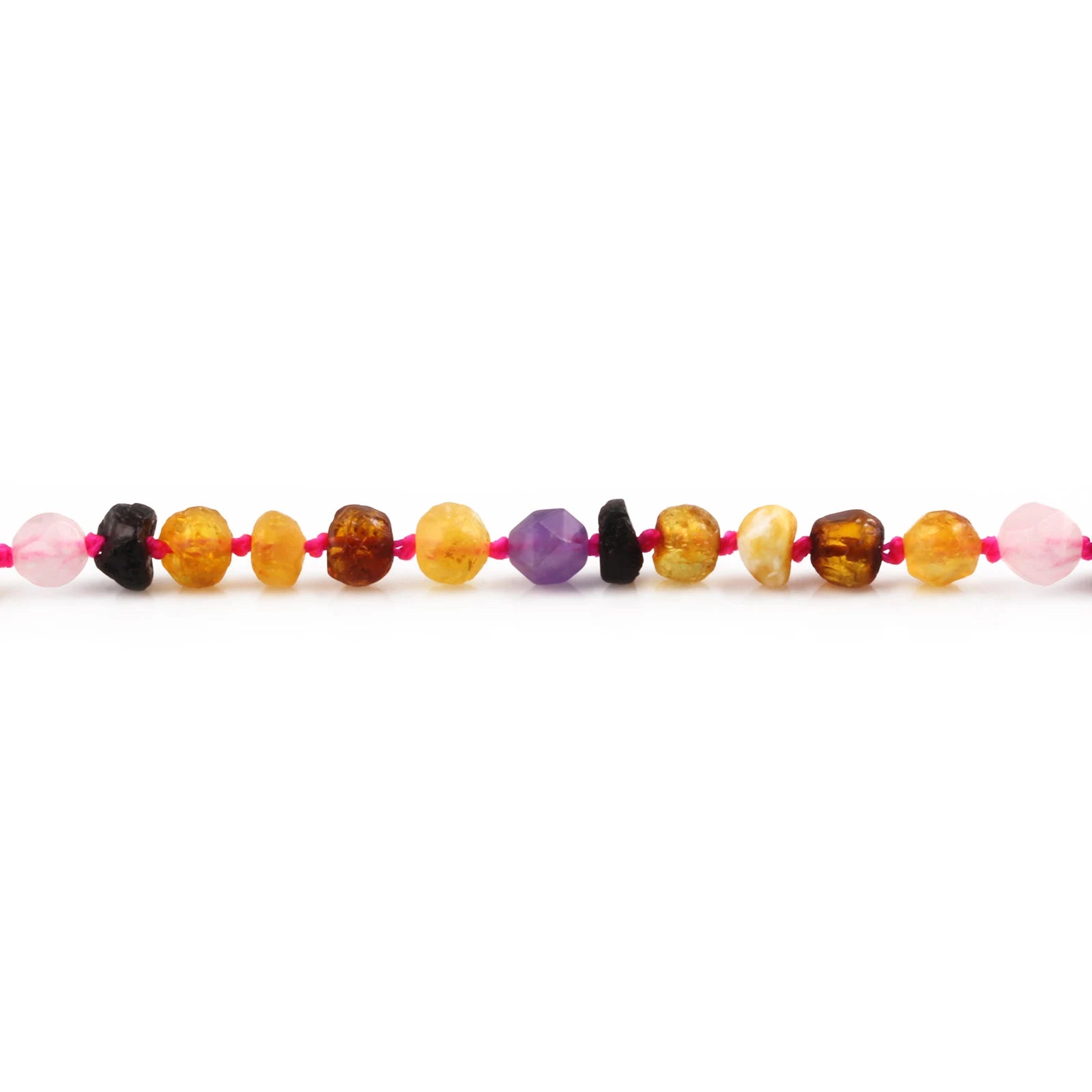 Baltic Amber Teething Necklace with Amethyst & Rose Quartz. Baroque 6mm - LE560