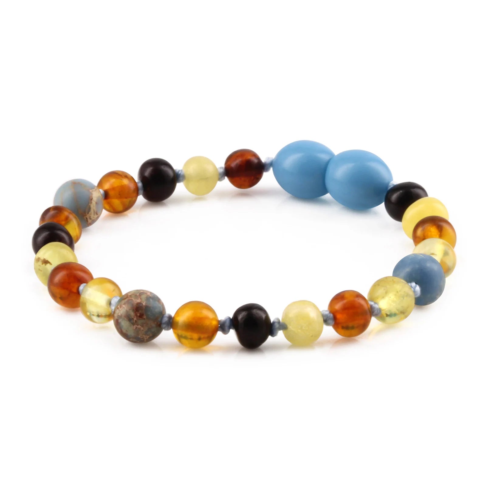 Baltic Amber Teething Bracelet with Sky Blue Imperial Jasper. Baroque 5mm - LE466 V2
