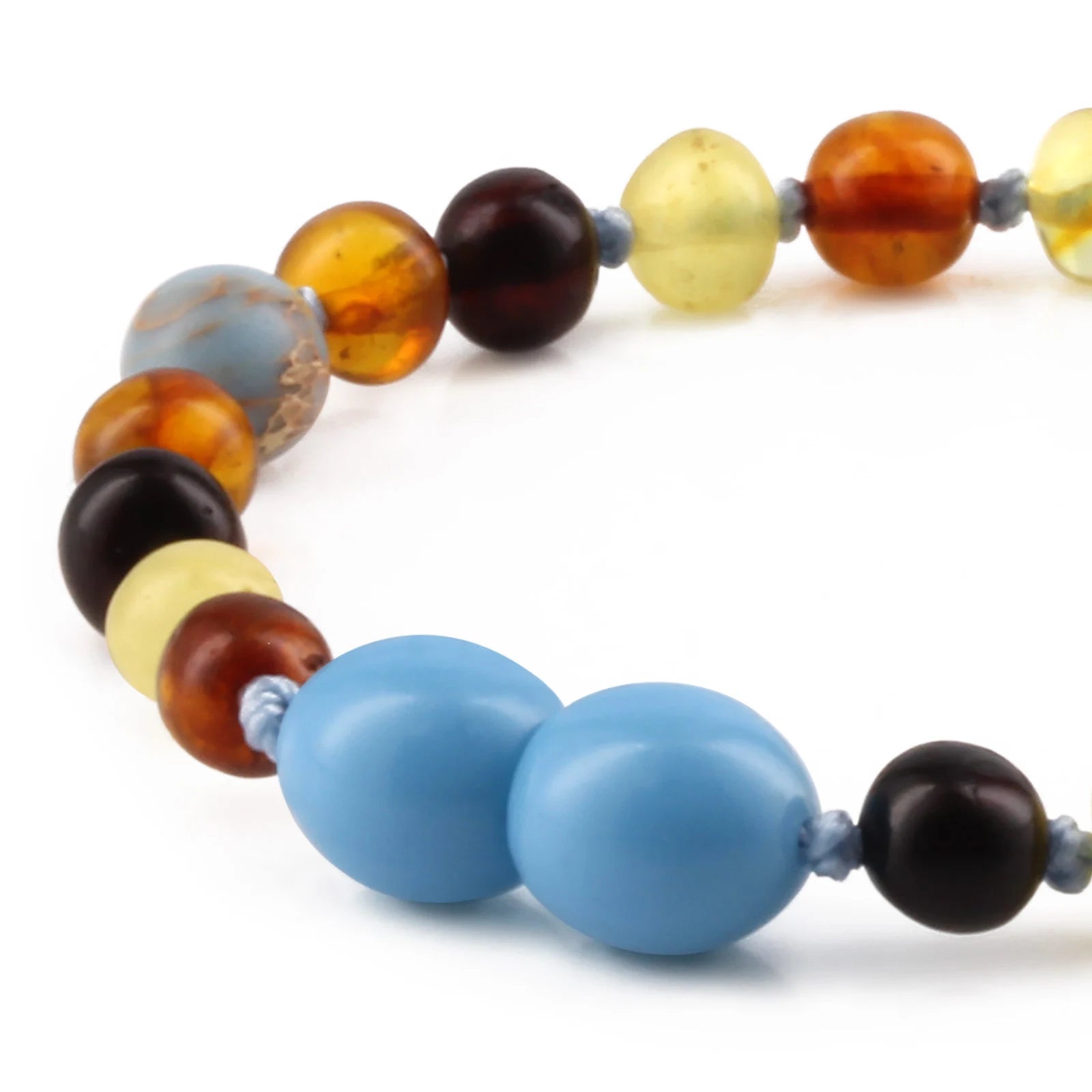Baltic Amber Teething Bracelet with Sky Blue Imperial Jasper. Baroque 5mm - LE466 V2