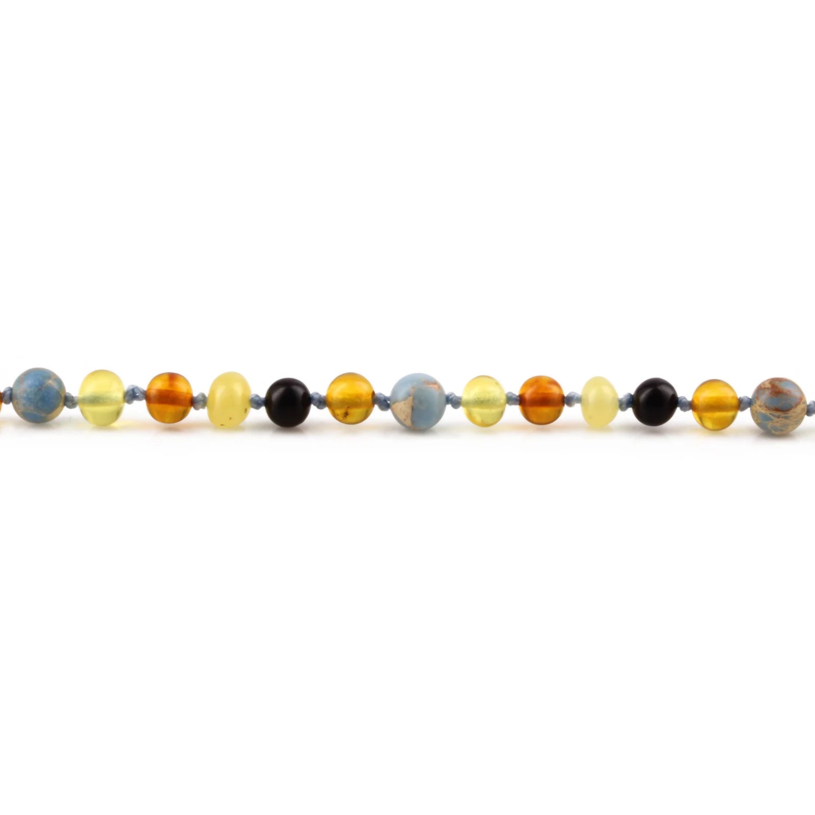 Baltic Amber Teething Necklace with Sky Blue Imperial Jasper. Baroque 5mm - LE466 V2