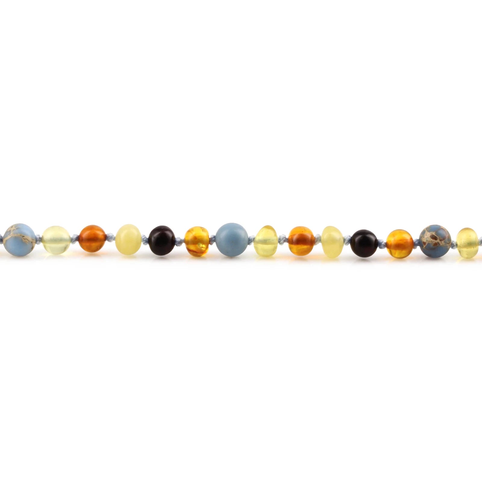 Natural Baltic Amber Junior Necklace with Sky Blue Imperial Jasper. Baroque 5mm - JN106