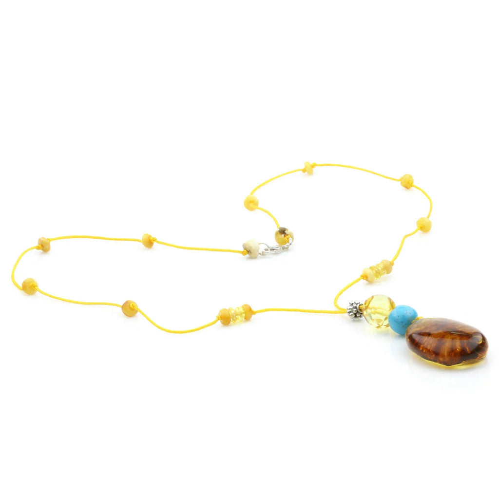 Genuine Baltic Amber Turquoise & 925 Sterling Silver Necklace With Pendant NWP22
