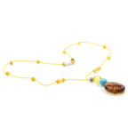 Genuine Baltic Amber Turquoise & 925 Sterling Silver Necklace With Pendant NWP22