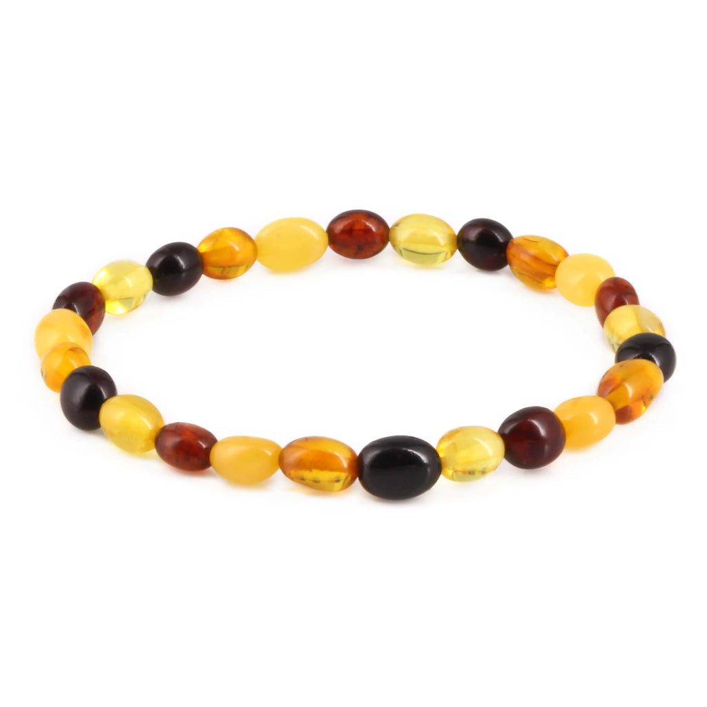 Adult Baltic Amber Bracelet. Olive Multicolour 5mm - XO54M
