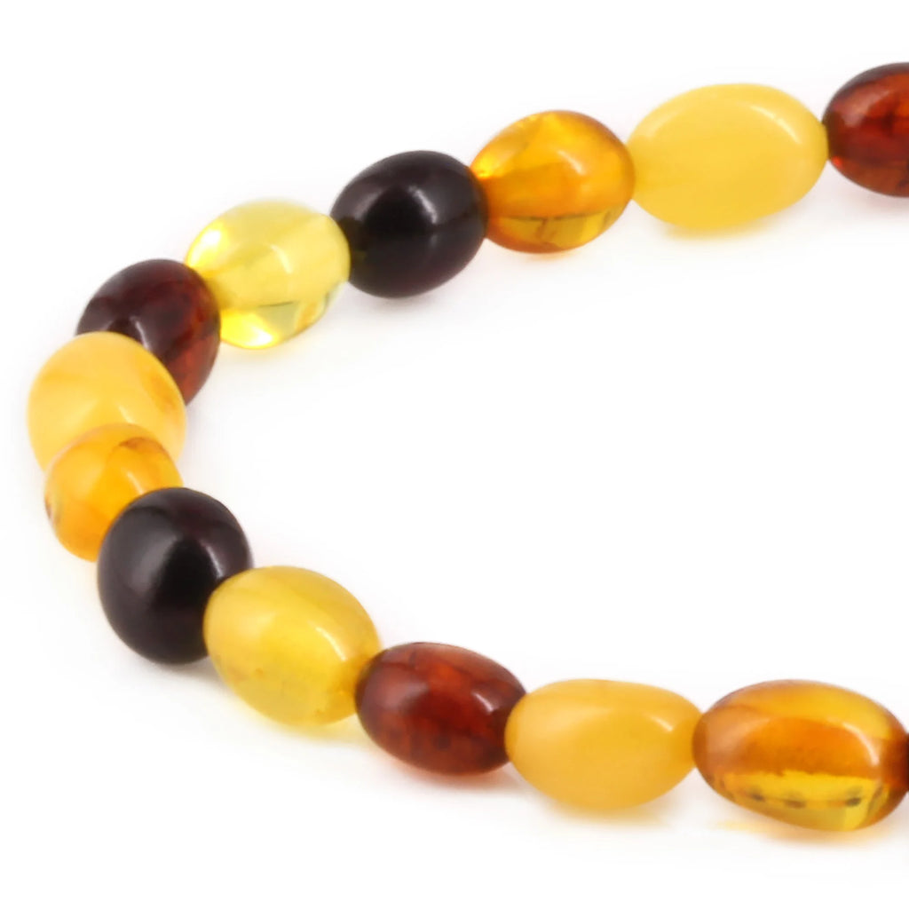 Adult Baltic Amber Bracelet. Olive Multicolour 5mm - XO54M