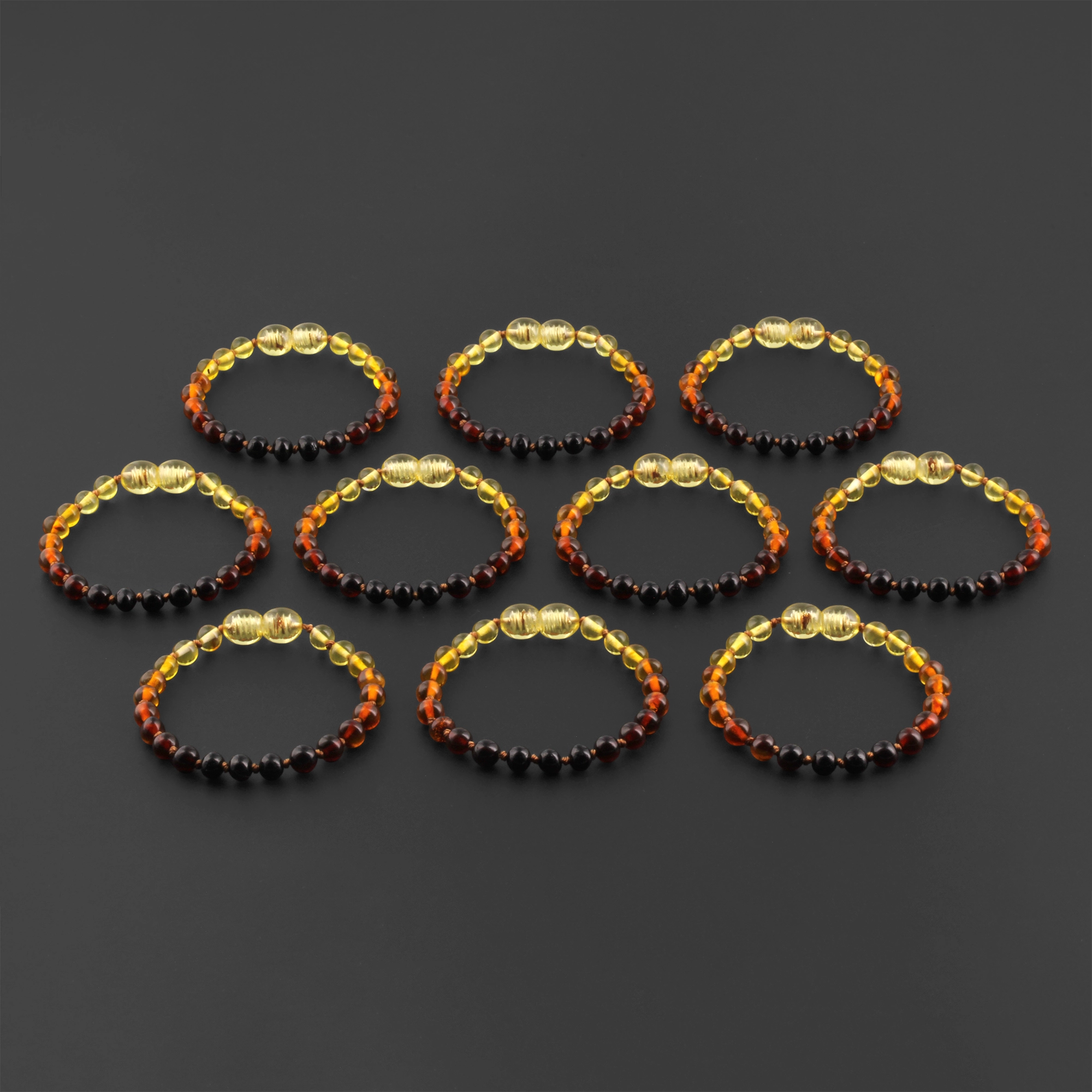 Baltic Amber Baby Teething Bracelet Baroque Rainbow Glossy Finish - Wholesale Lot of 10pcs - 14cm / 5.5in - XB54R1