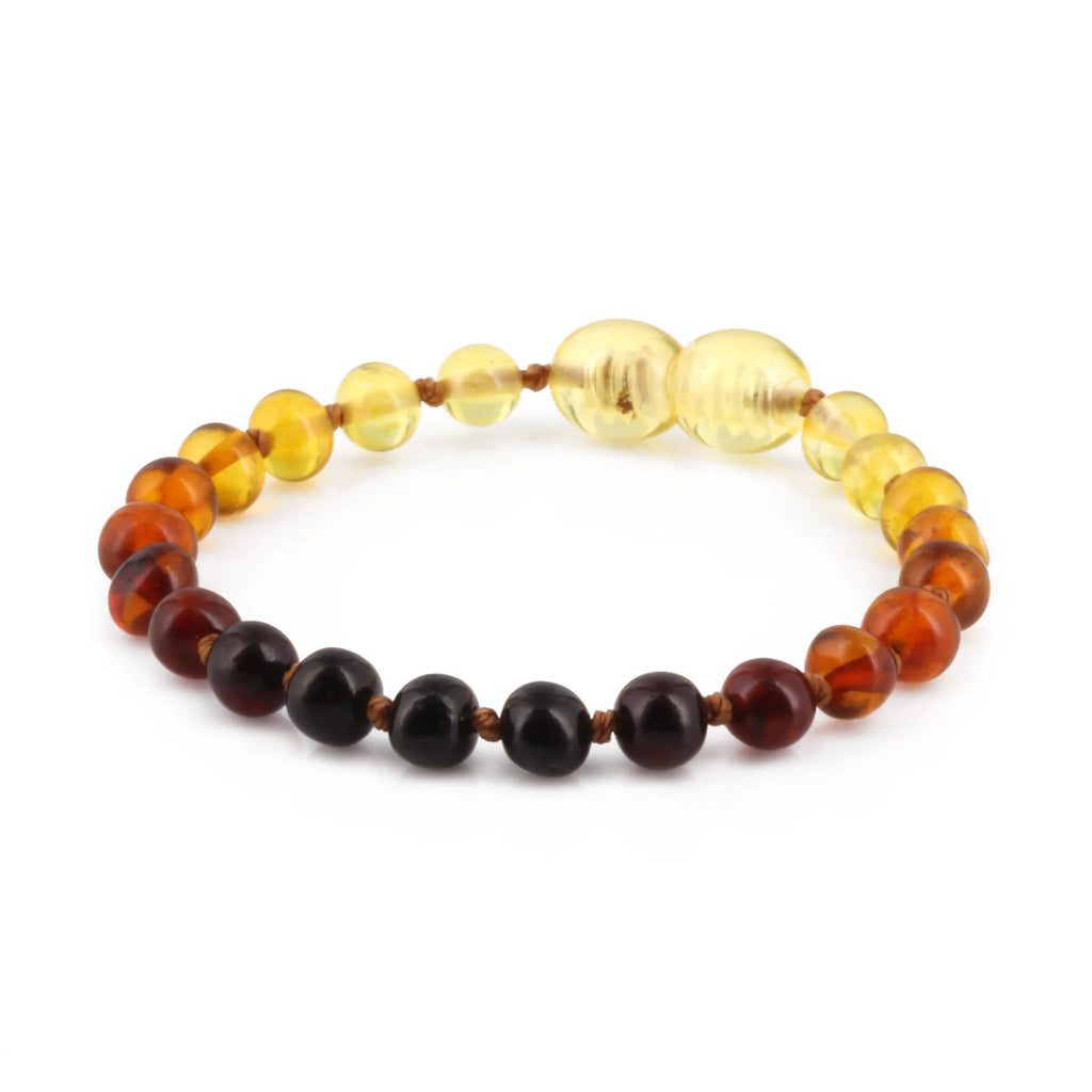 Baltic Amber Baby Teething Bracelet Baroque Rainbow Glossy Finish - Wholesale Lot of 10pcs - 14cm / 5.5in - XB54R1
