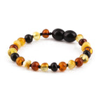Baltic Amber Baby Teething Bracelet Baroque Multicolor Glossy Finish - Wholesale Lot of 10pcs - 14cm / 5.5in - XB54M2