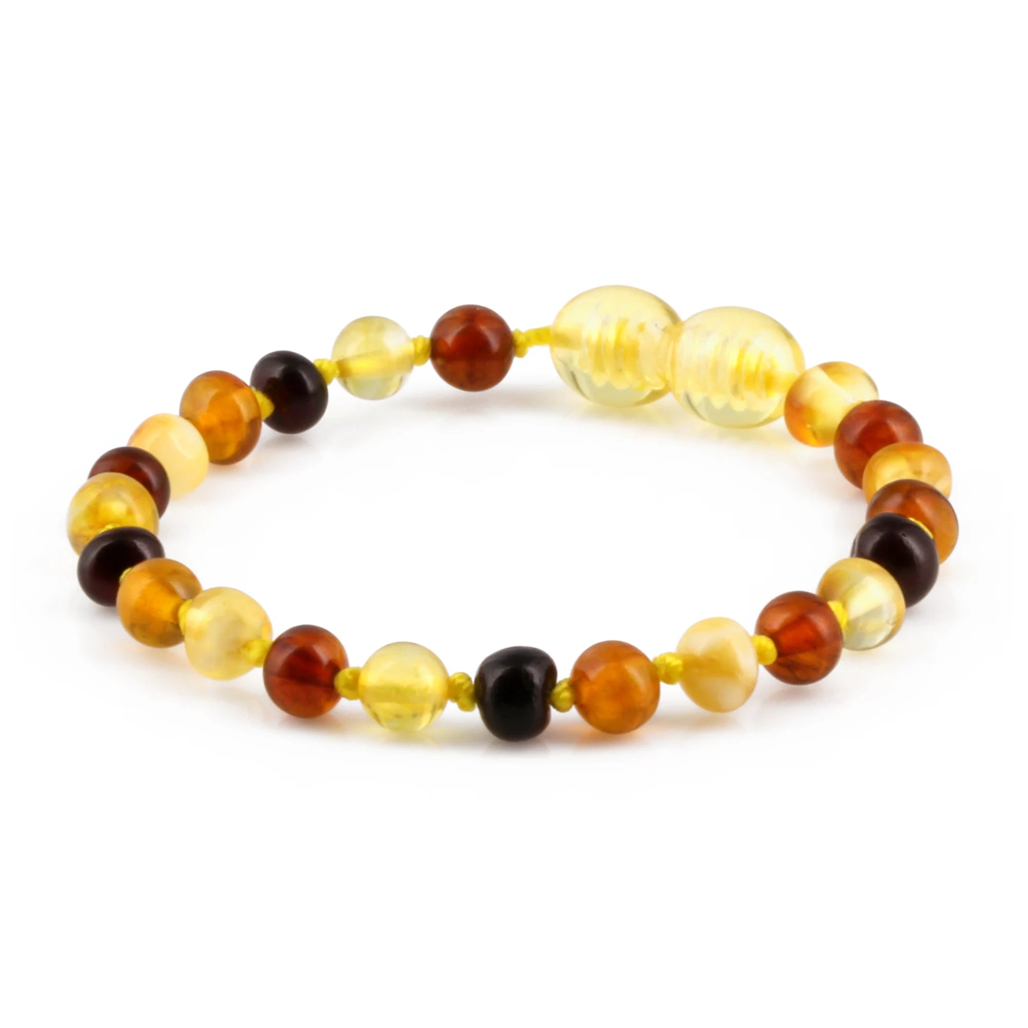 Baltic Amber Baby Teething Bracelet Baroque Multicolor Glossy Finish - Wholesale Lot of 10pcs - 14cm / 5.5in - XB54M1