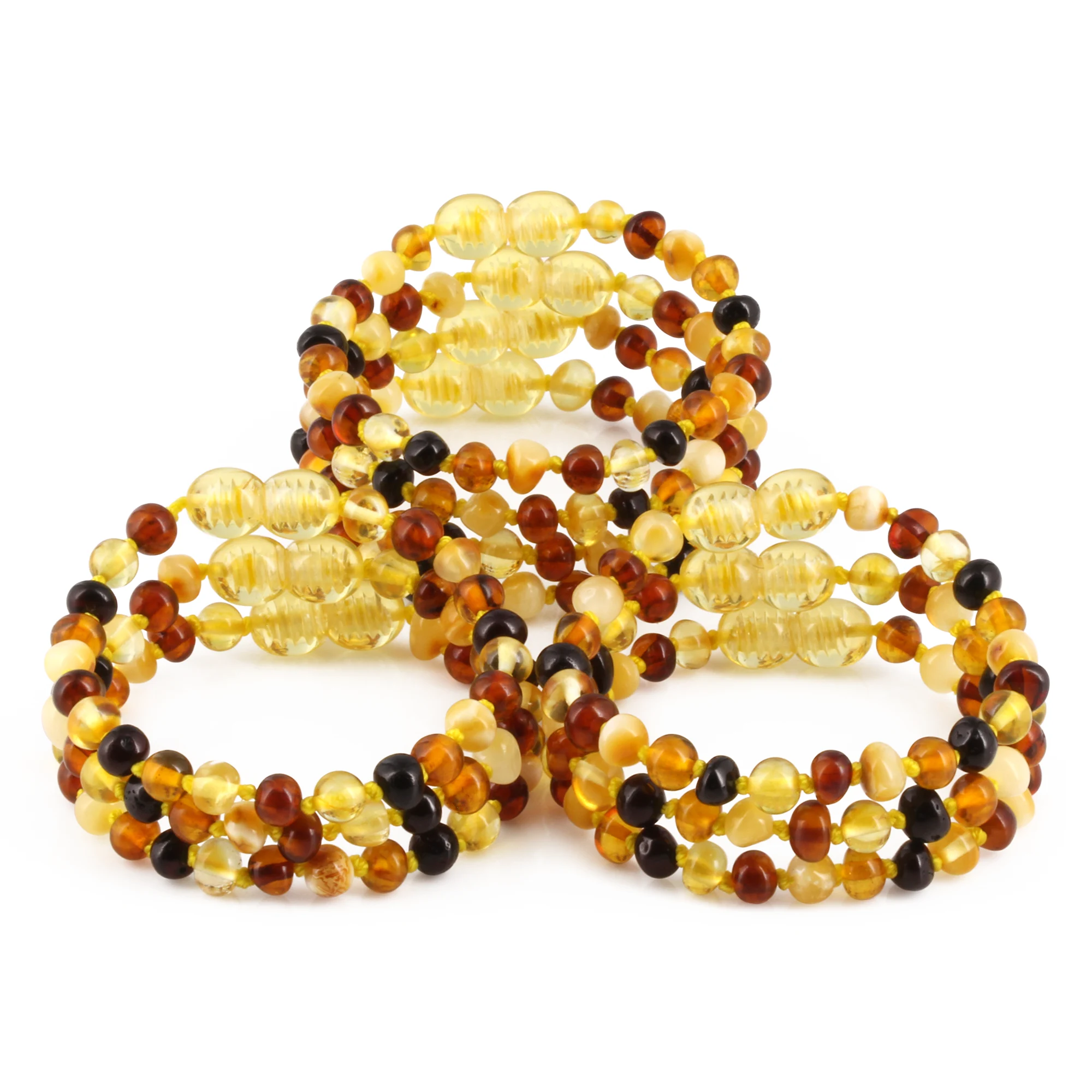 Baltic Amber Baby Teething Bracelet Baroque Multicolor Glossy Finish - Wholesale Lot of 10pcs - 14cm / 5.5in - XB54M1
