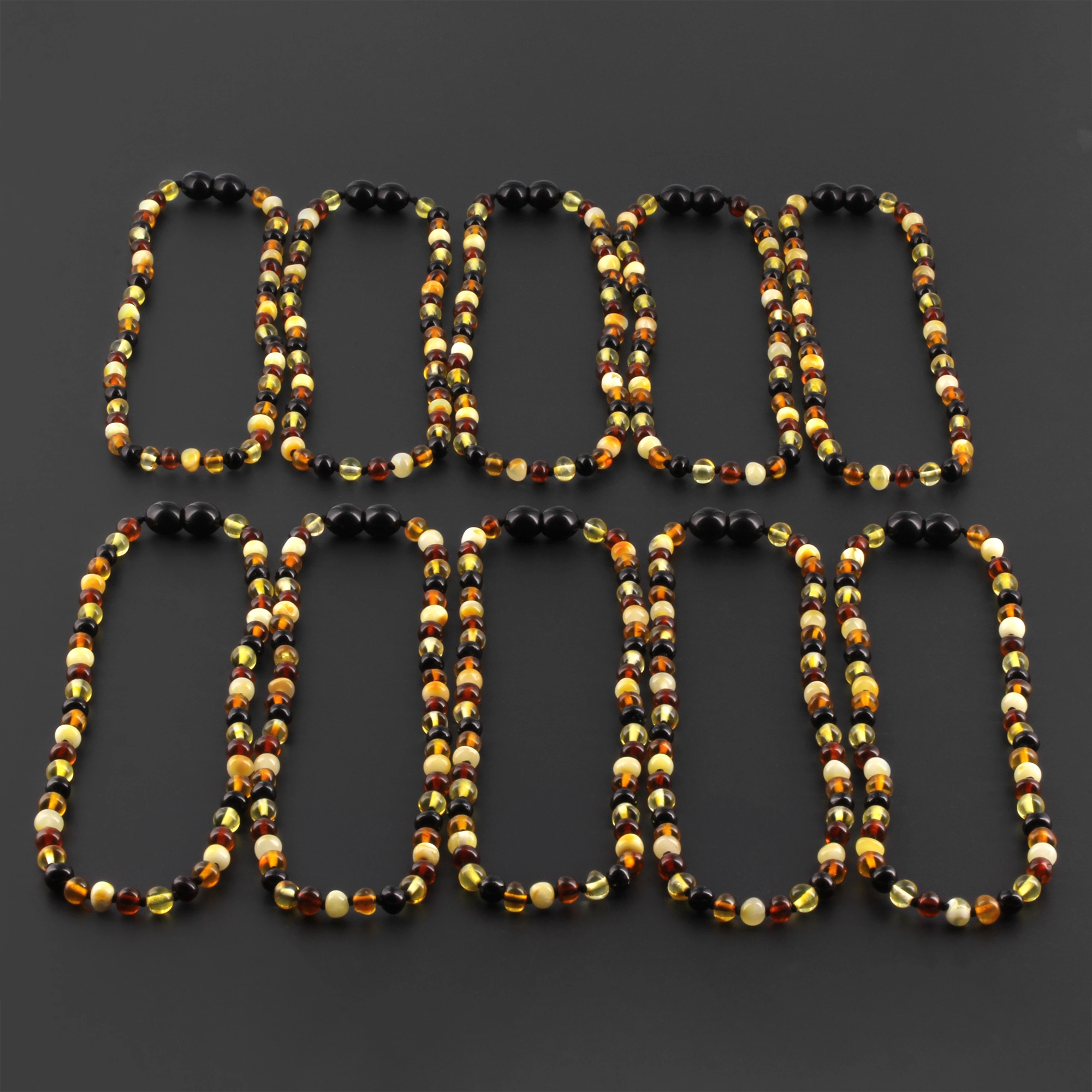 Baltic Amber Baby Teething Necklace Baroque Multicolor Glossy Finish - Wholesale Lot of 10pcs - 32cm / 12.6in - XB54M2