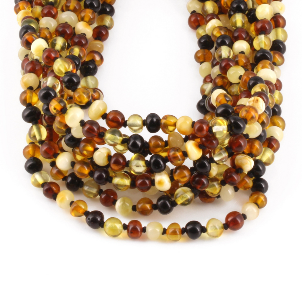 Baltic Amber Baby Teething Necklace Baroque Multicolor Glossy Finish - Wholesale Lot of 10pcs - 32cm / 12.6in - XB54M2