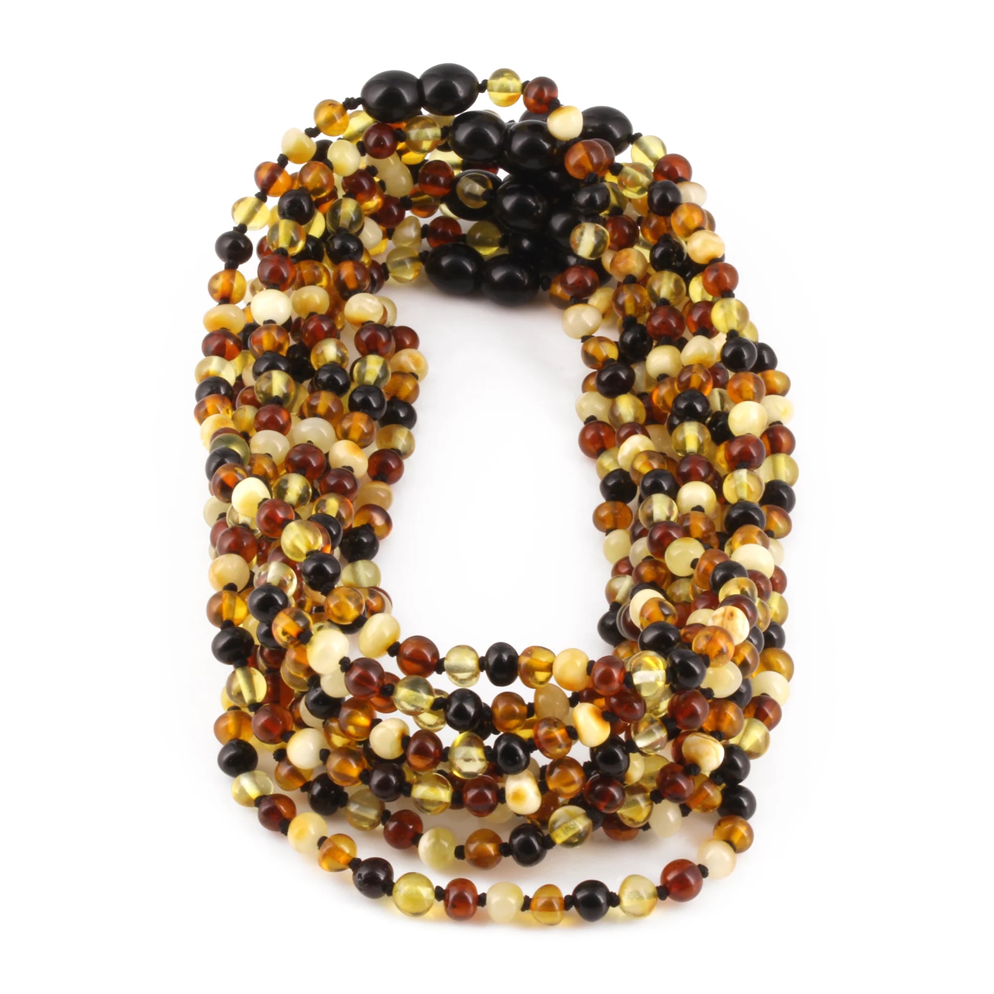 Baltic Amber Baby Teething Necklace Baroque Multicolor Glossy Finish - Wholesale Lot of 10pcs - 32cm / 12.6in - XB54M2