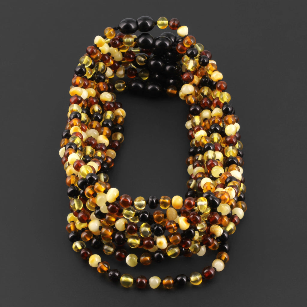 Baltic Amber Baby Teething Necklace Baroque Multicolor Glossy Finish - Wholesale Lot of 10pcs - 32cm / 12.6in - XB54M2