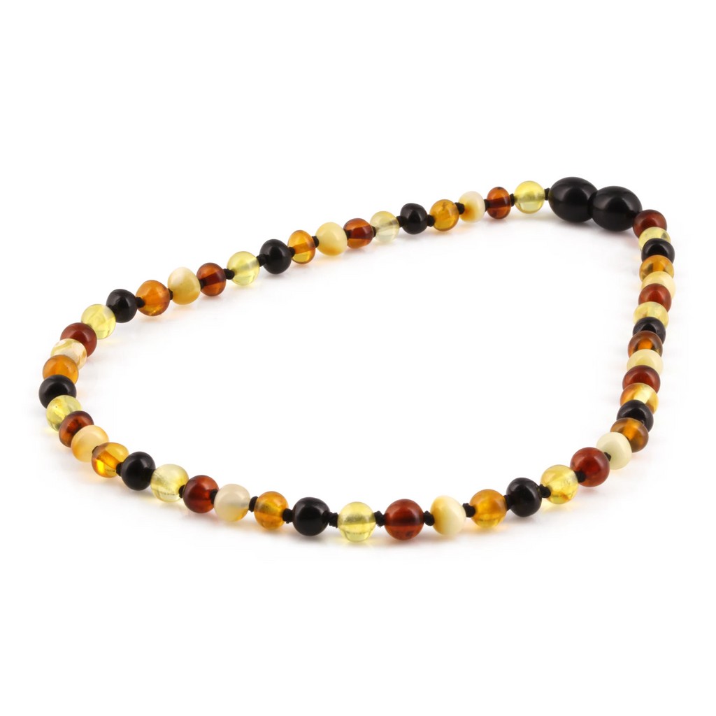 Baltic Amber Baby Teething Necklace Baroque Multicolor Glossy Finish - Wholesale Lot of 10pcs - 32cm / 12.6in - XB54M2