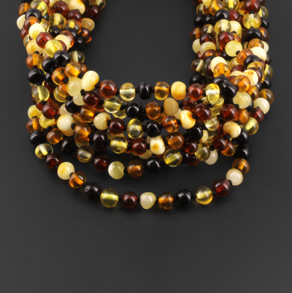 Baltic Amber Baby Teething Necklace Baroque Multicolor Glossy Finish - Wholesale Lot of 10pcs - 32cm / 12.6in - XB54M2