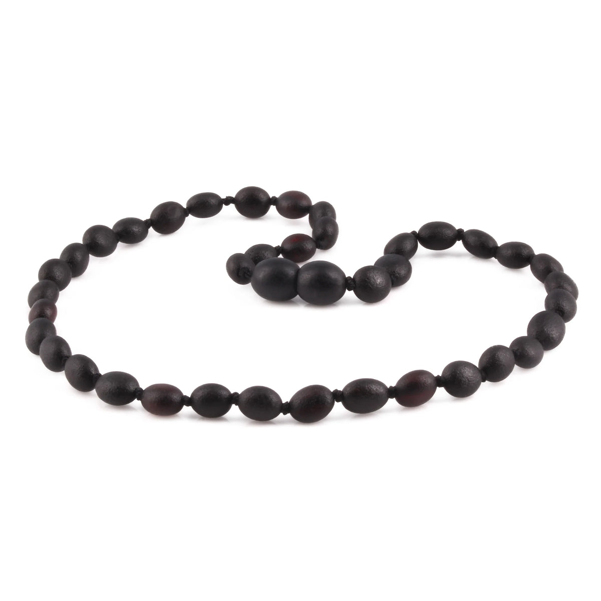 Black Baltic amber olive baby necklace, 32cm