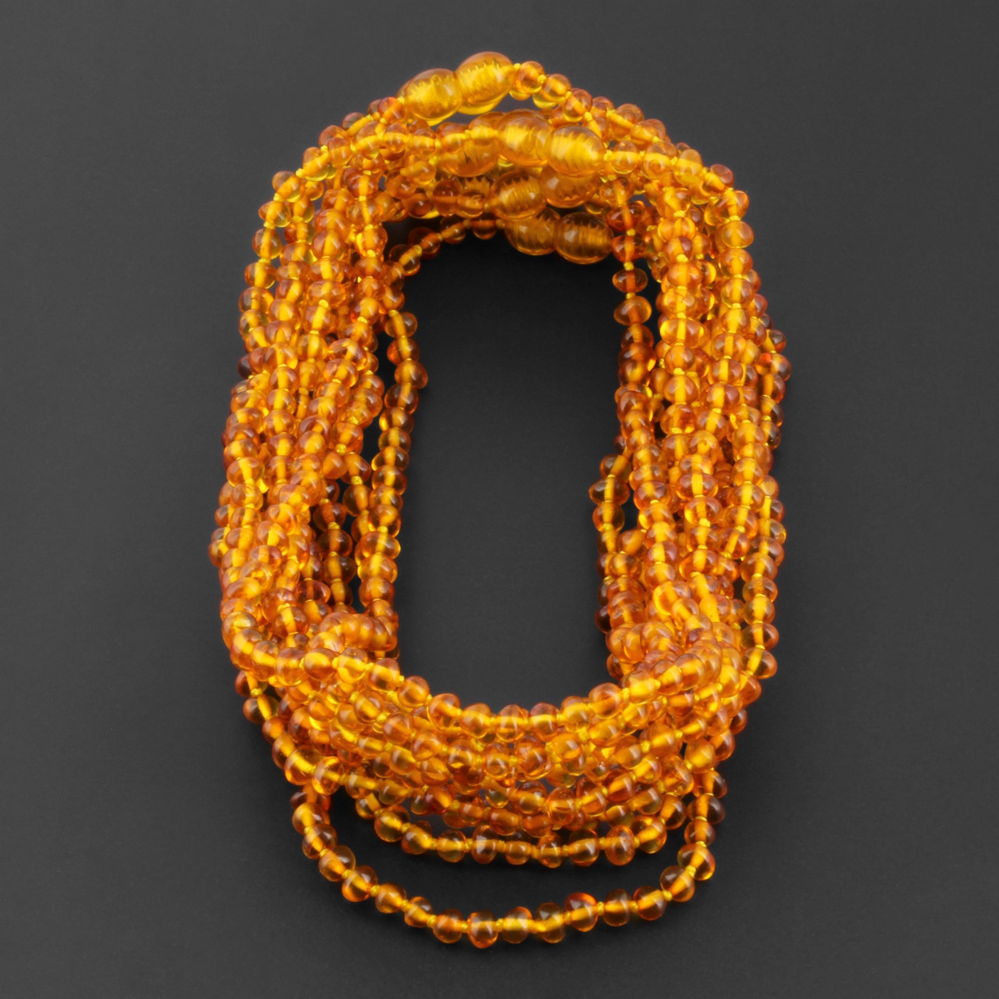 Baltic Amber Baby Teething Necklace Baroque Light Cognac Glossy Finish - Wholesale Lot of 10pcs - 32cm / 12.6in - XB43LC