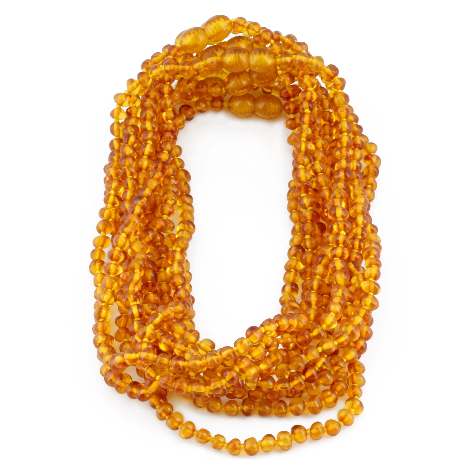 Baltic Amber Baby Teething Necklace Baroque Light Cognac Glossy Finish - Wholesale Lot of 10pcs - 32cm / 12.6in - XB43LC