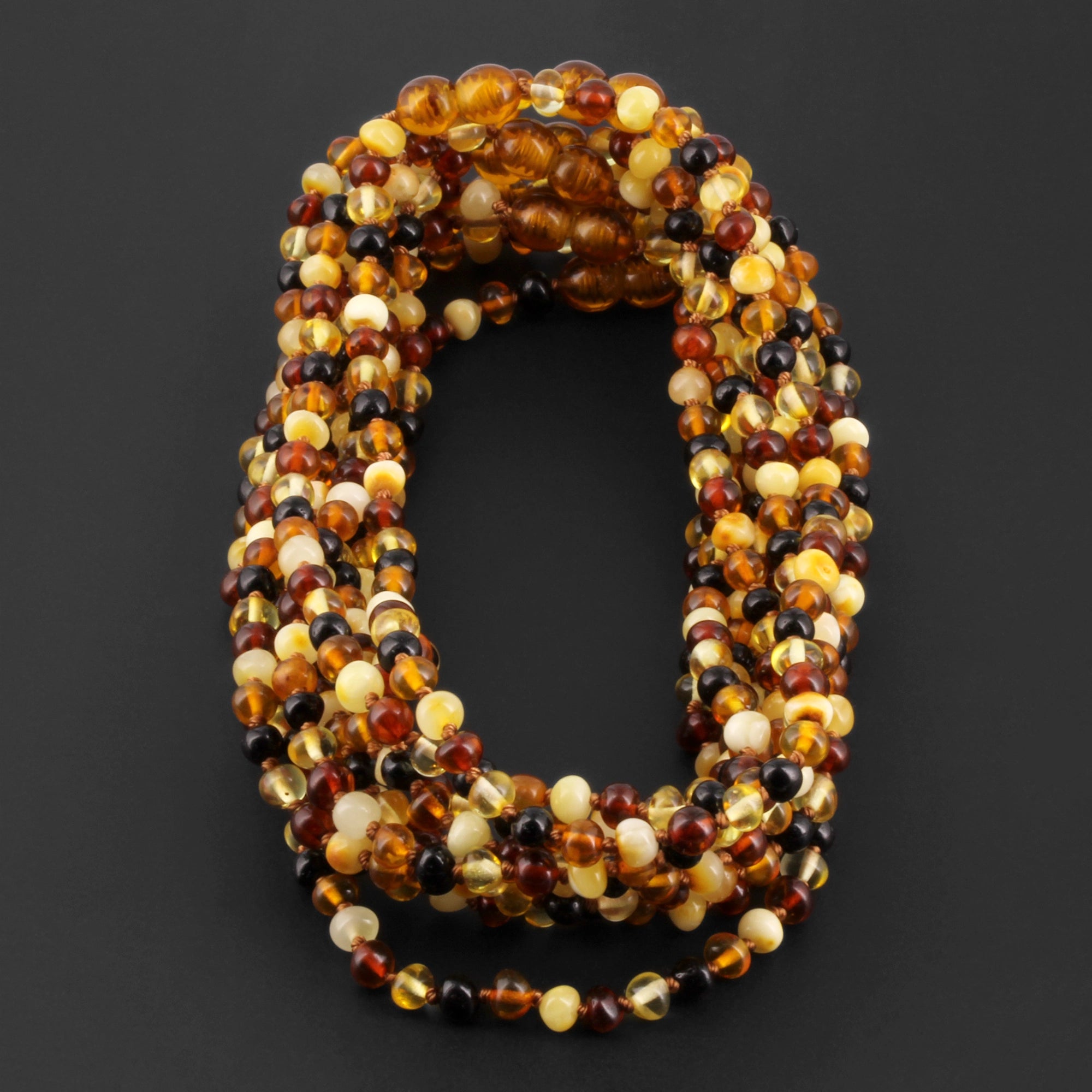 Baltic Amber Baby Teething Necklace Baroque Multicolor Glossy Finish - Wholesale Lot of 10pcs - 32cm / 12.6in - XB54M