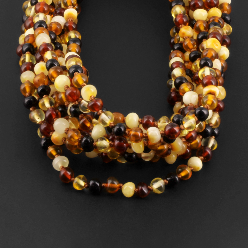 Baltic Amber Baby Teething Necklace Baroque Multicolor Glossy Finish - Wholesale Lot of 10pcs - 32cm / 12.6in - XB54M