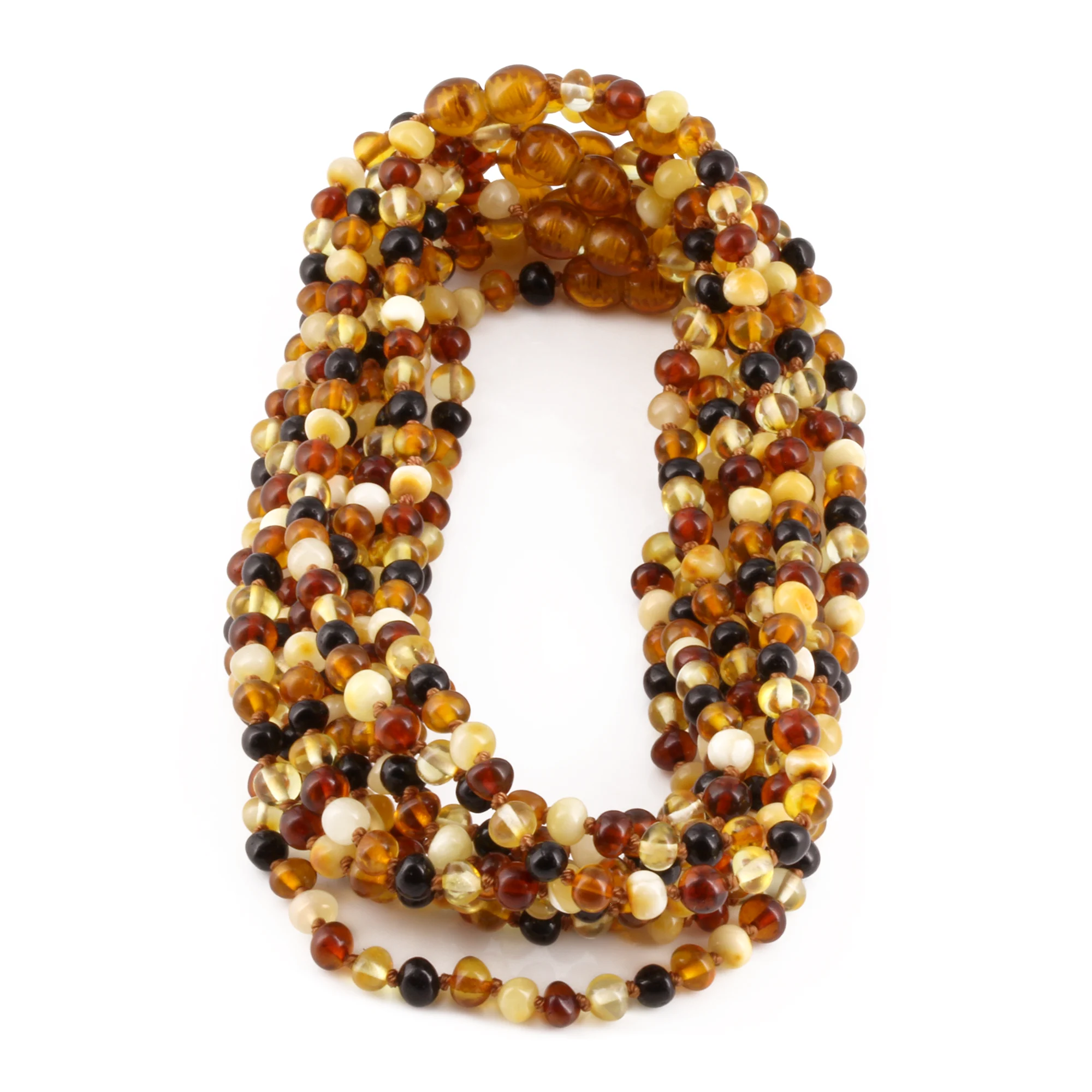 Baltic Amber Baby Teething Necklace Baroque Multicolor Glossy Finish - Wholesale Lot of 10pcs - 32cm / 12.6in - XB54M