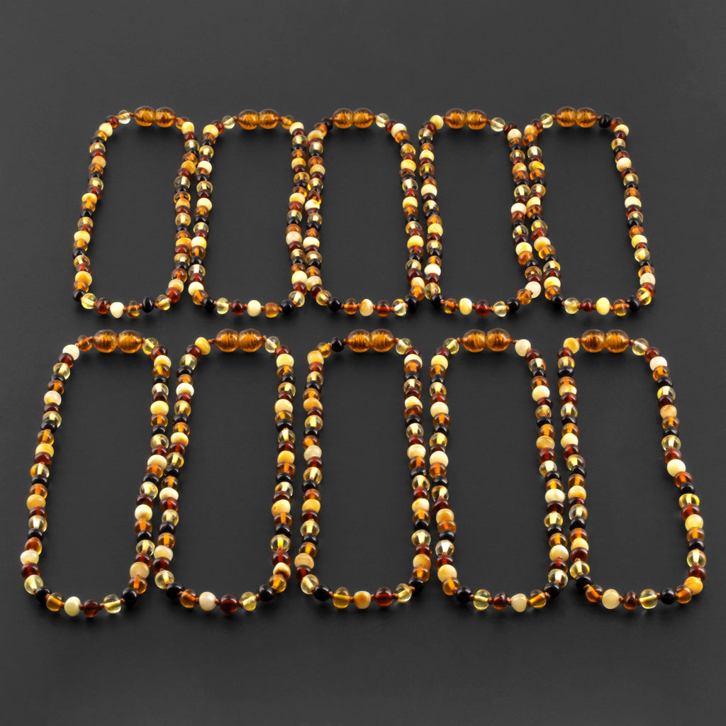 Baltic Amber Baby Teething Necklace Baroque Multicolor Glossy Finish - Wholesale Lot of 10pcs - 32cm / 12.6in - XB54M