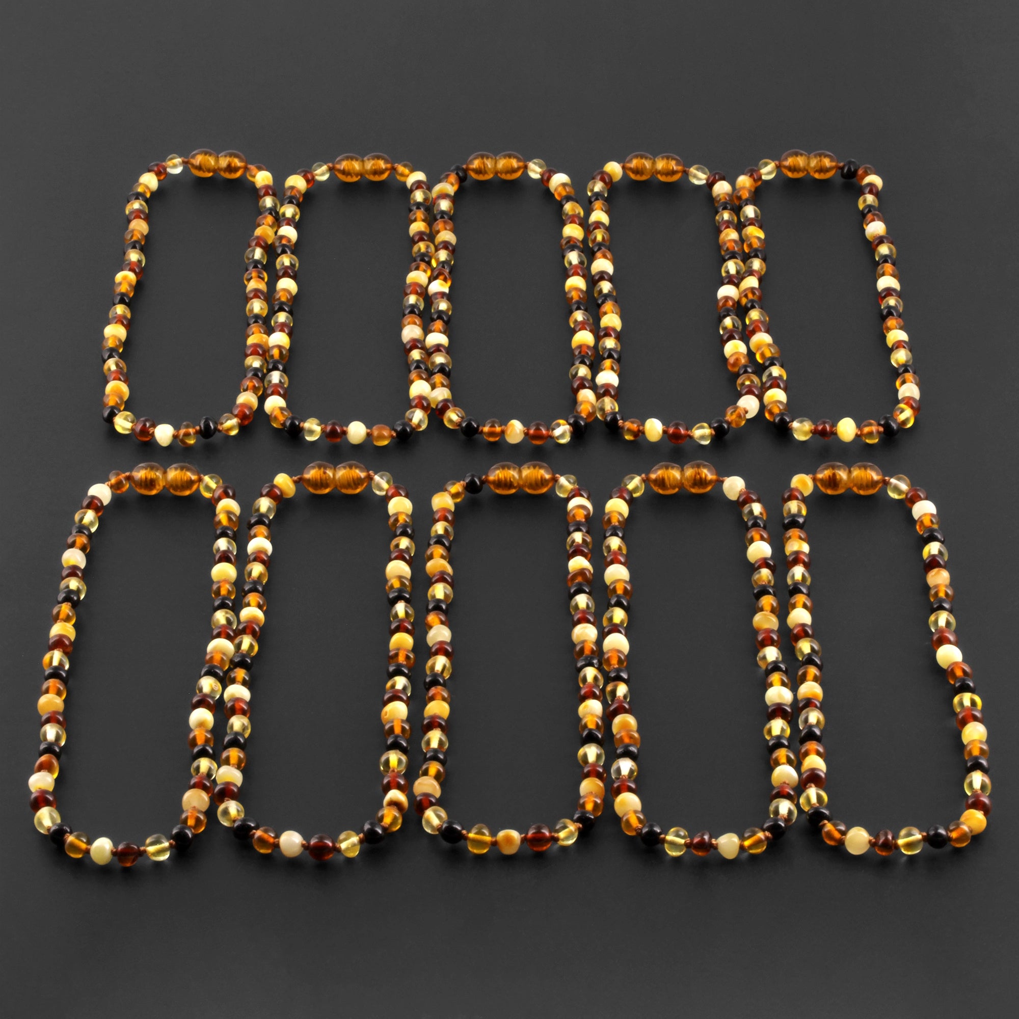 Baltic Amber Baby Teething Necklace Baroque Multicolor Glossy Finish - Wholesale Lot of 10pcs - 32cm / 12.6in - XB54M