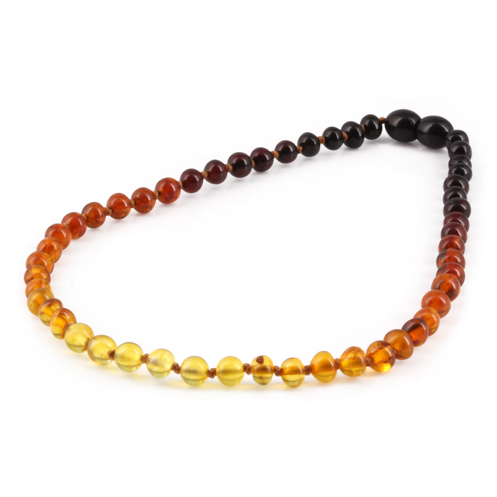 Baltic Amber Baby Teething Necklace Baroque Rainbow Glossy Finish - Wholesale Lot of 10pcs - 32cm / 12.6in - XB54R2