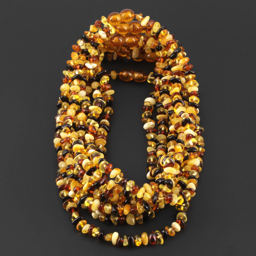 Baltic Amber Baby Teething Necklace Chips Multicolor Glossy Finish - Wholesale Lot of 10pcs - 32cm / 12.6in - CH1