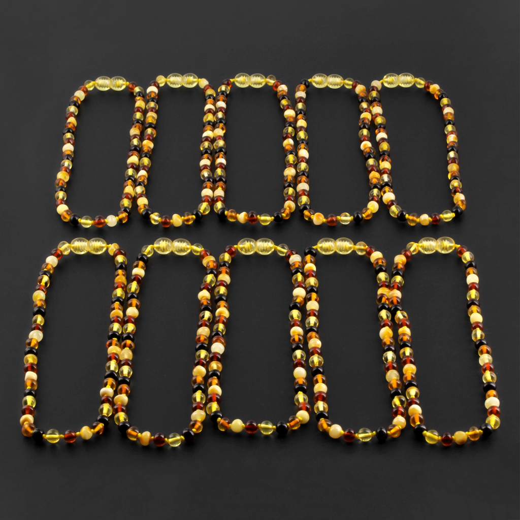 Baltic Amber Baby Teething Necklace Baroque Multicolor Glossy Finish - Wholesale Lot of 10pcs - 32cm / 12.6in - XB54M1