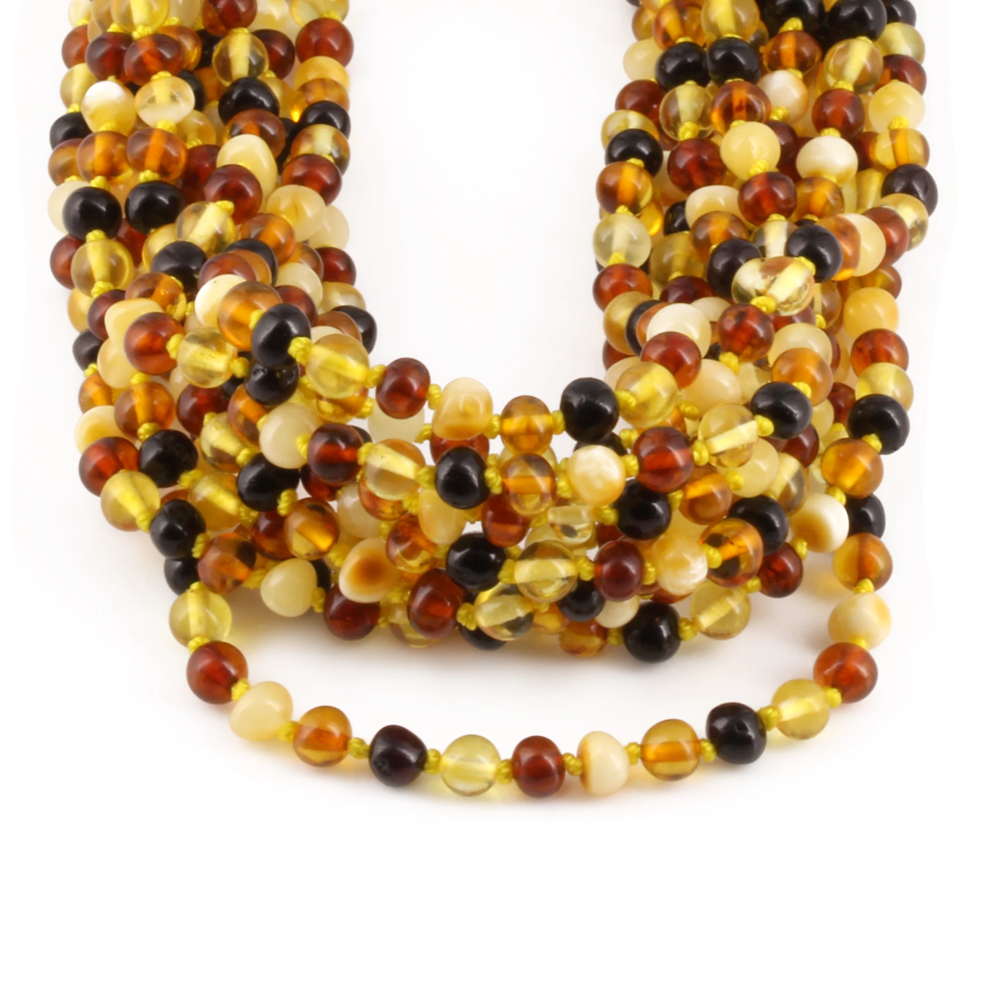 Baltic Amber Baby Teething Necklace Baroque Multicolor Glossy Finish - Wholesale Lot of 10pcs - 32cm / 12.6in - XB54M1