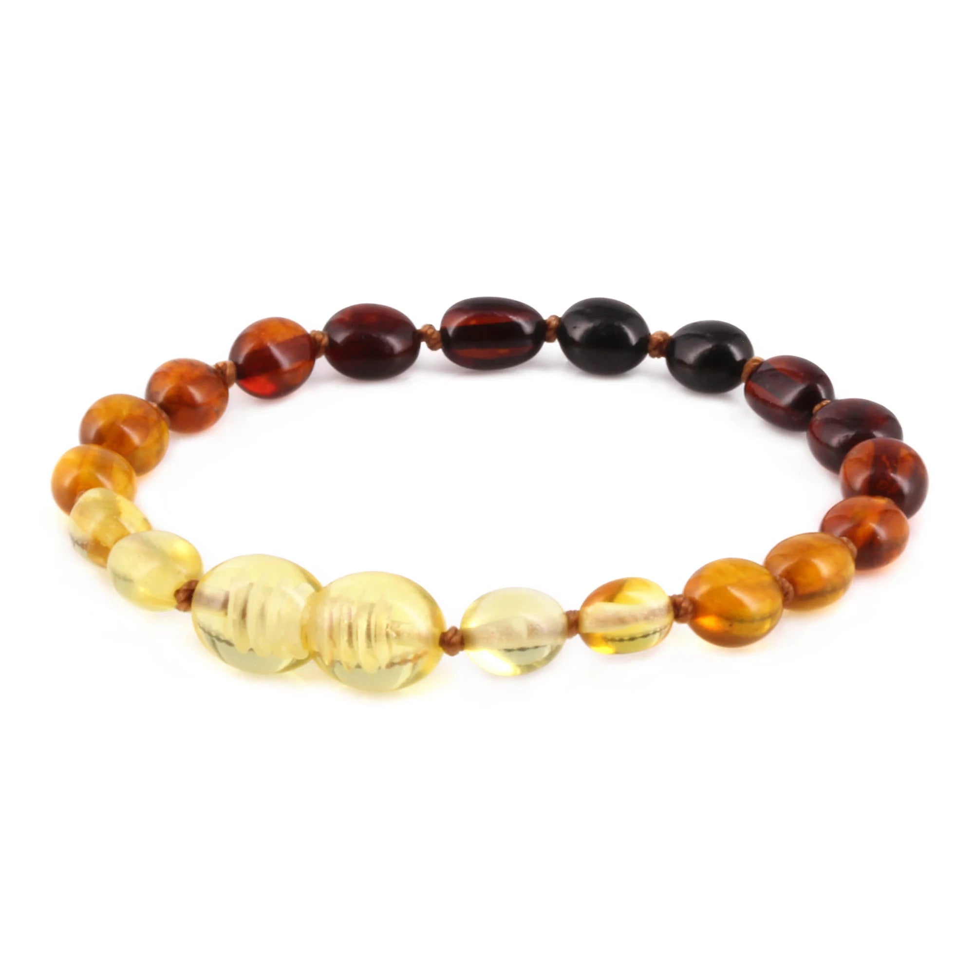 Natural Baltic Amber Junior Bracelet. Olive Rainbow 5mm - XO54R1