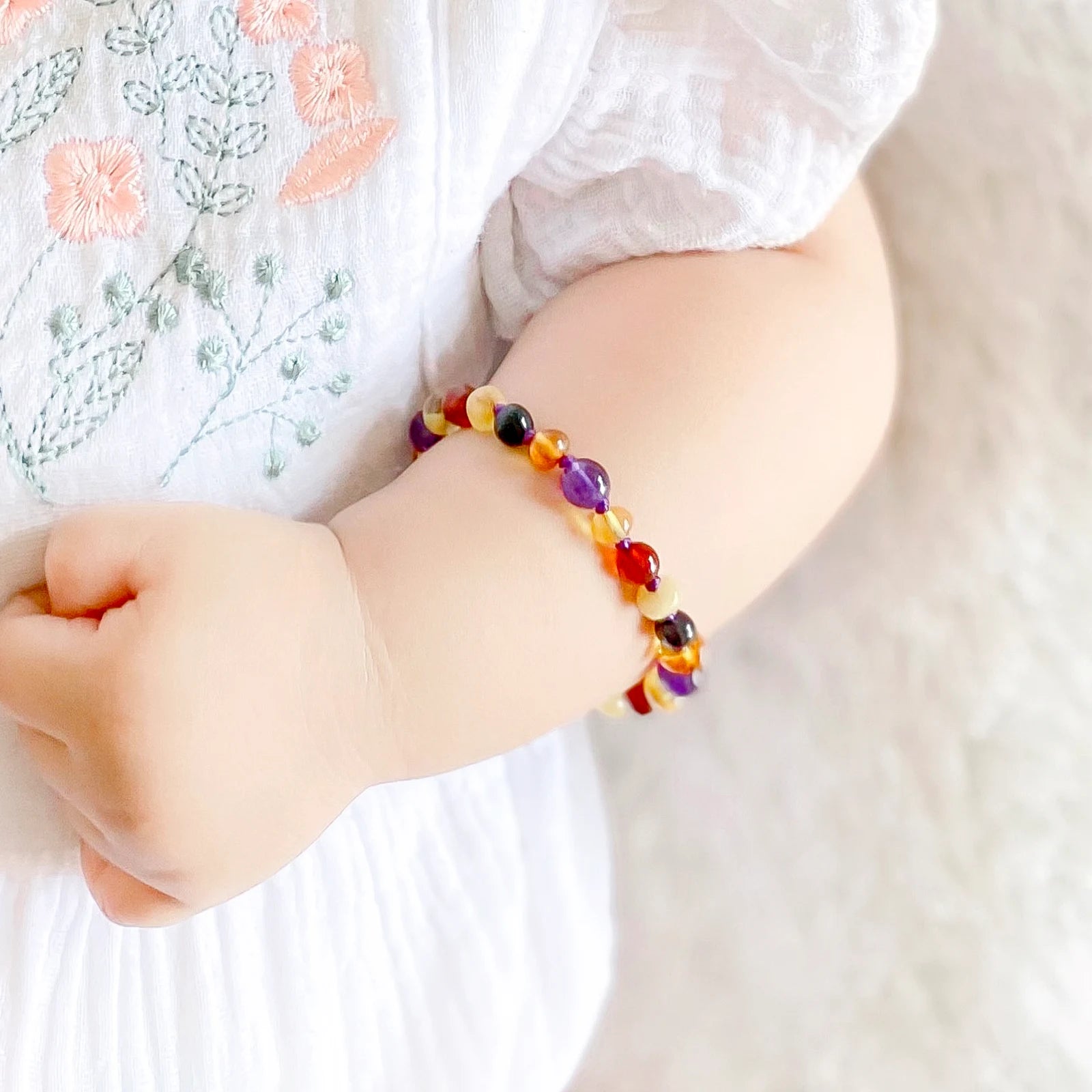Baltic Amber Teething Bracelet with Amethyst. Baroque 5mm - LE515 B