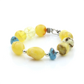 Yellow Baltic amber round adult bracelet with turquoise and sterling silver