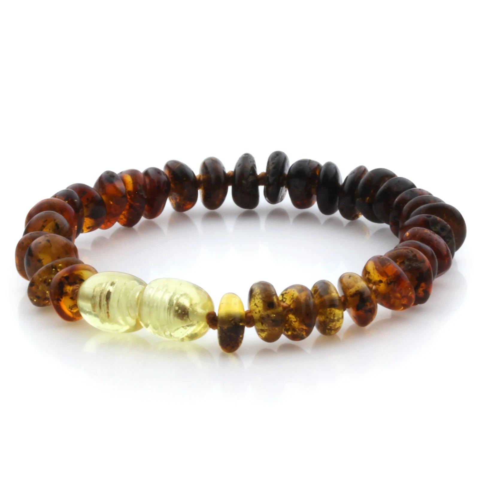 Natural Baltic Amber Teething Bracelet. Round Flat LE54