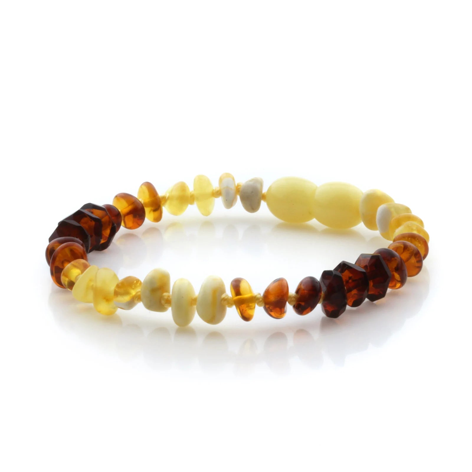 Natural Baltic Amber Teething Bracelet. Round Flat LE80