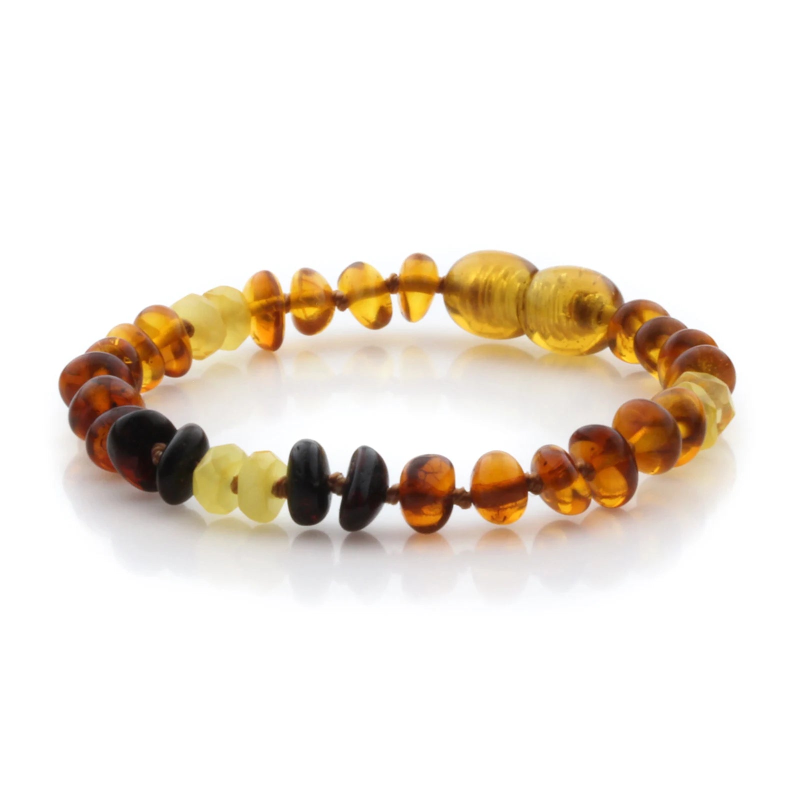 Natural Baltic Amber Teething Bracelet. Round Flat LE90