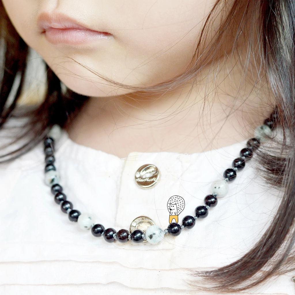 Natural Baltic Amber Junior Necklace with Kiwi Jasper. Baroque 5mm - JN90