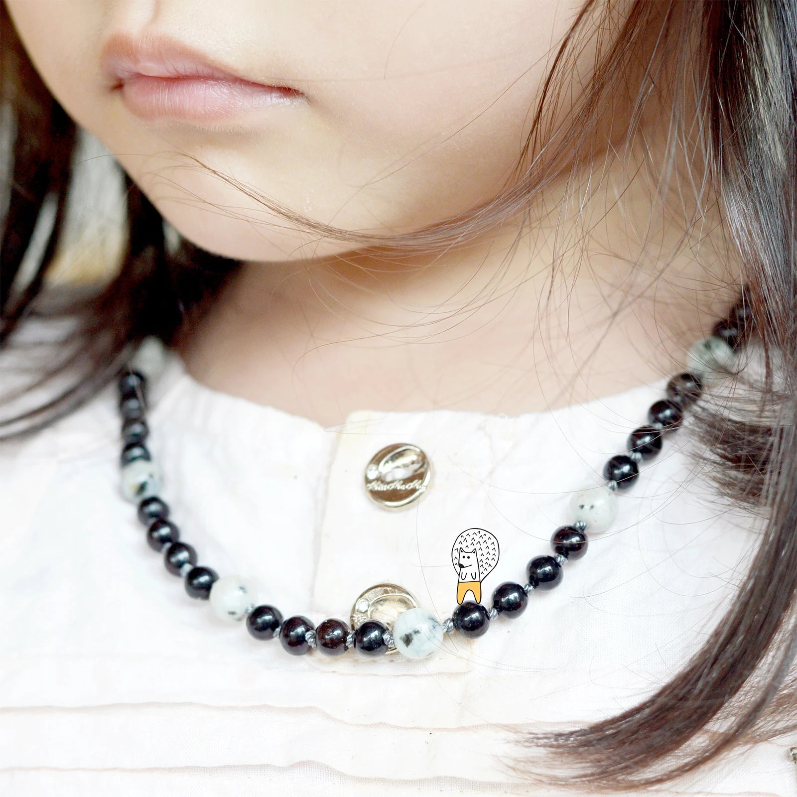Natural Baltic Amber Junior Necklace with Kiwi Jasper. Baroque 5mm - JN90