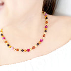Natural Baltic Amber Junior Necklace with Pink Lace Agate. Baroque 5mm - JN97
