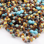 Baltic Amber Teething Necklace with Lake Blue Imperial Jasper. Baroque 5mm - LE471 V2
