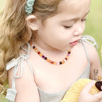 Baltic Amber Teething Necklace with Amethyst & Rose Quartz. Baroque 6mm - LE560