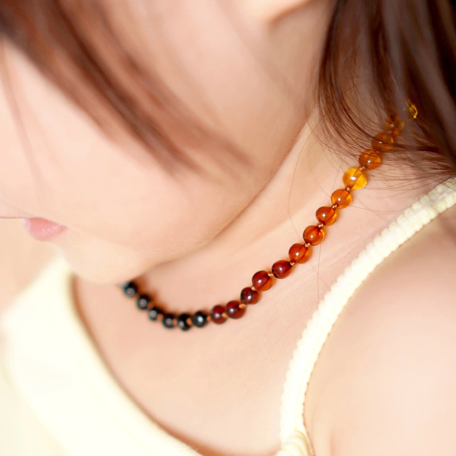 Baltic Amber Teething Necklace. Baroque Rainbow 5mm - XB54R1