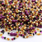 Baltic Amber Teething Necklace with Pink Lace Agate. Baroque 5mm - LE458