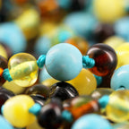 Baltic Amber Teething Bracelet with Turquoise. Baroque 5mm - LE465